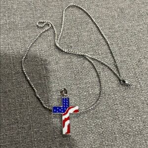 Red and White Cross Pendant Necklace with Patriotic Design